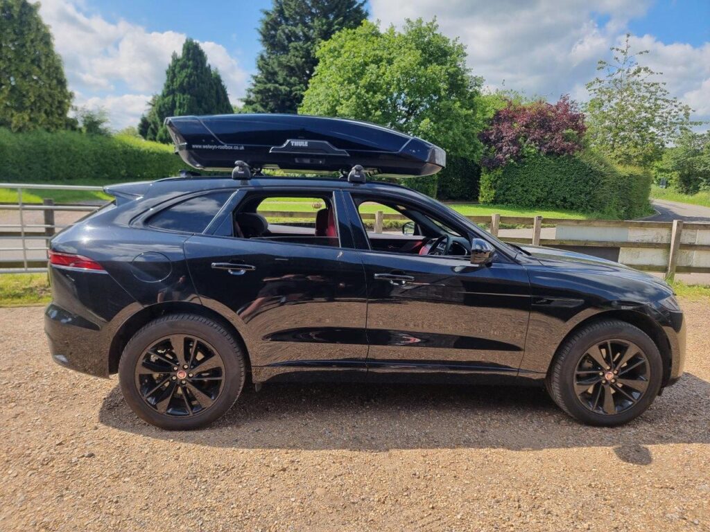 Jaguar F-Pace fitted with a Thule roofbox